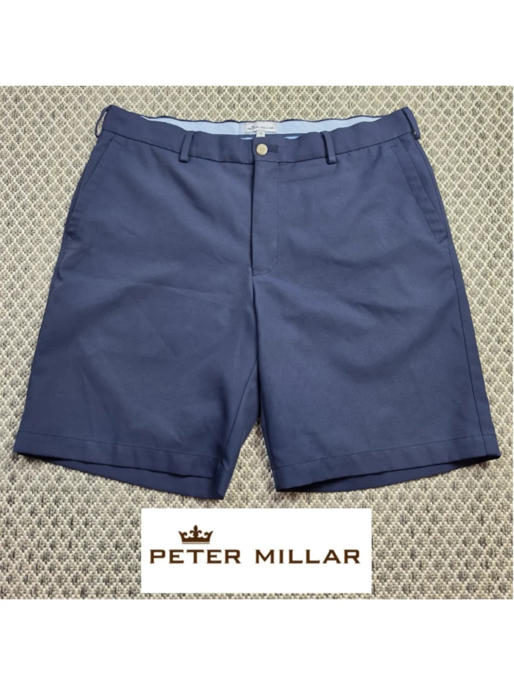 Peter Millar Men’s 35 Navy Blue Performance Golf Shorts Flat Front Stretch